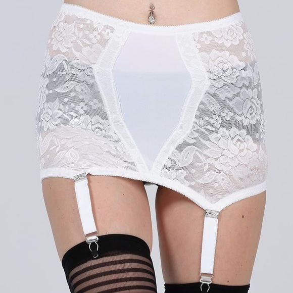 White Vintage lace bow Garter belt bondage fetish harness sexy lingerie pinup